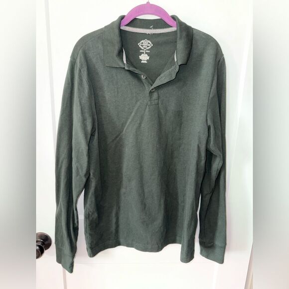 St. John's Bay Green Polo Shirt Long Sleeve - Picture 1 of 4